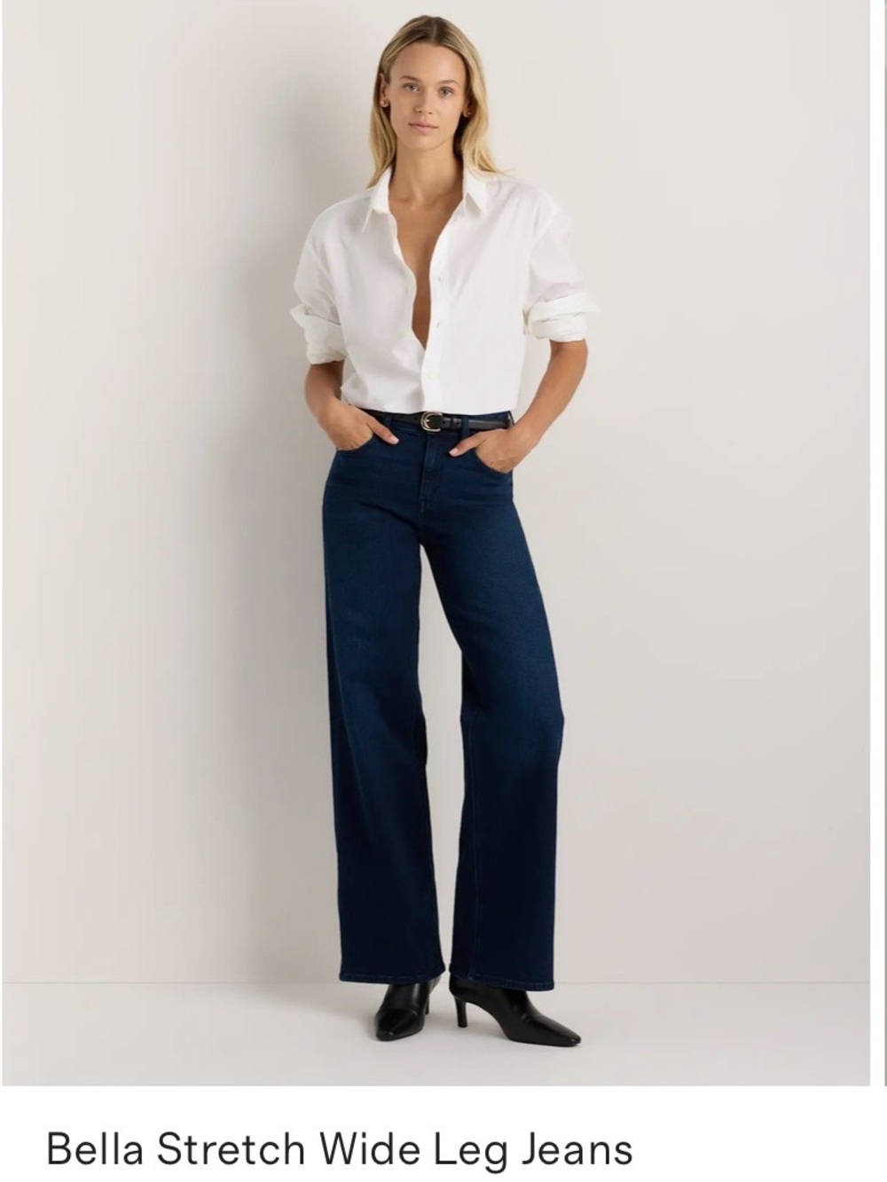 Quince Bella Stretch Wide Leg Jean Deep Sea Blue Womens Size 29/32 - Picture 12 of 13